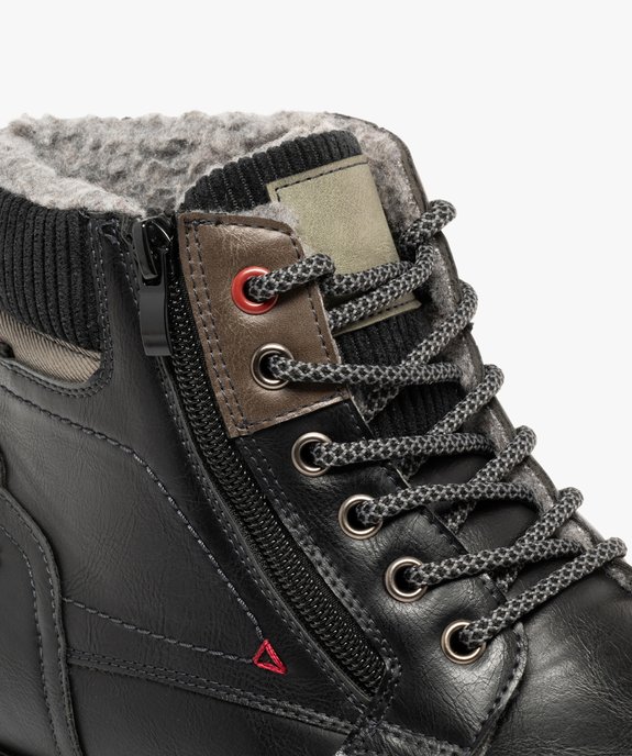 Boots homme fourrées à lacets et zip latéral avec col côtelé  vue7 - URBAN STEPS - GEMO
