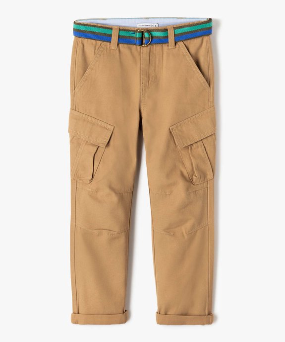 Pantalon garçon cargo en twill avec ceinture rayée - LuluCastagnette vue2 - GEMO 4G GARCON - GEMO