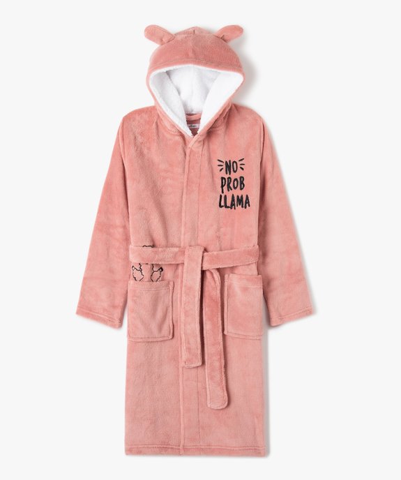 Robe de chambre fille en maille peluche avec capuche vue1 - GEMO (JUNIOR) - GEMO