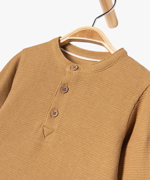 Tee-shirt à manches longues col tunisien en maille nid d'abeille bébé garçon vue2 - GEMO(BEBE DEBT) - GEMO