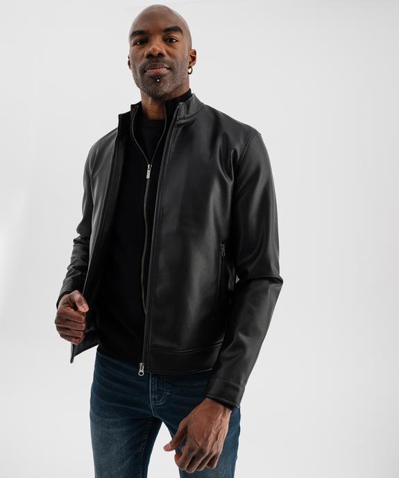 Blouson en cuir imitation fermeture zippée homme vue2 - GEMO (HOMME) - GEMO