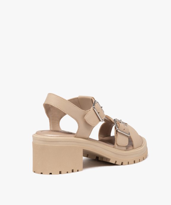 Sandales femme en cuir uni à talon avec brides à boucle larges vue5 - GEMO(URBAIN) - GEMO