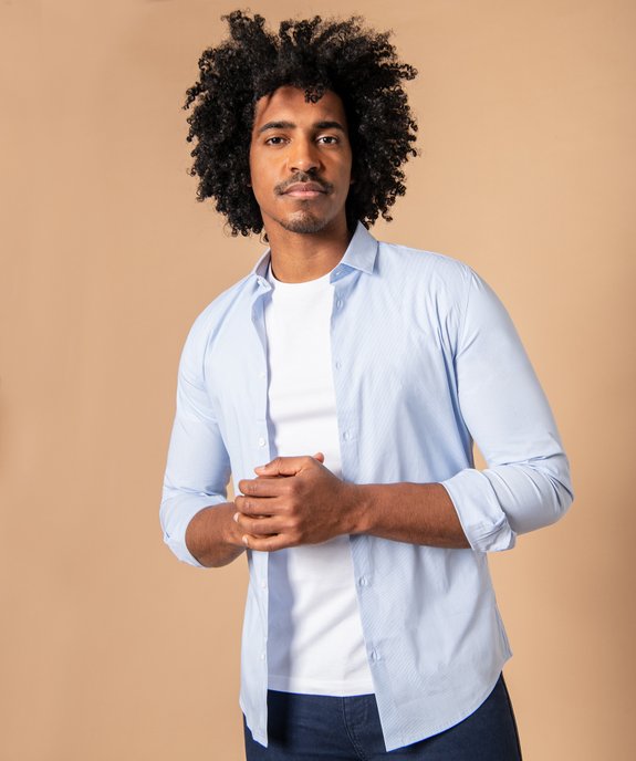 Chemise homme unie coupe slim en coton stretch vue6 - GEMO 4G HOMME - GEMO