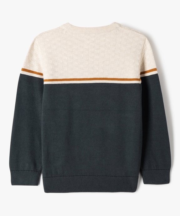 Pull bicolore avec maille fantaisie sur le haut garçon vue3 - GEMO (ENFANT) - GEMO