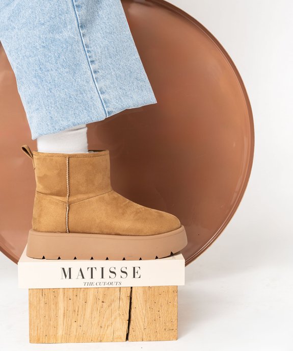 Boots femme fourrées et compensées en suédine  vue2 - 5 MILES - GEMO