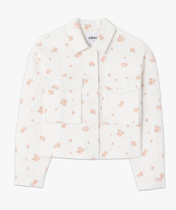 Veste femme en jean courte à motifs fleuris vue4 - GEMO(FEMME PAP) - GEMO