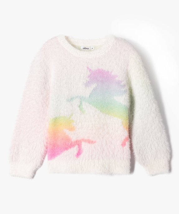 Pull en maille duveteuse et motif licorne fluo fille vue1 - GEMO (ENFANT) - GEMO