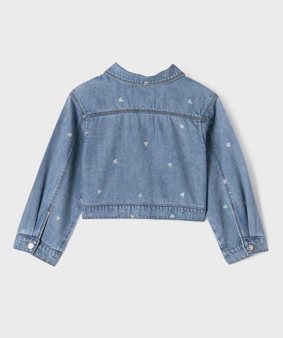 Veste en jean courte imprimée cœurs fille vue3 - GEMO (ENFANT) - GEMO