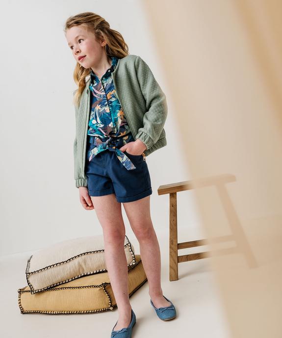 Short en coton taille haute avec ceinture à nouer fille vue4 - GEMO (ENFANT) - GEMO