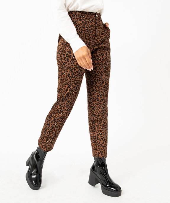 Pantalon droit en toile extensible imprimé léopard femme vue2 - GEMO(FEMME PAP) - GEMO