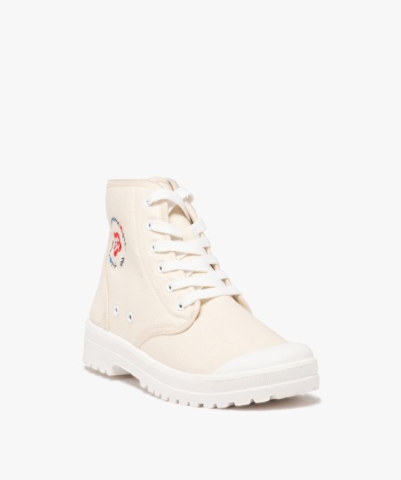 Baskets femme en toile montante unie à semelle crantée avec détail brodé vue3 - GEMO 4G FEMME - GEMO