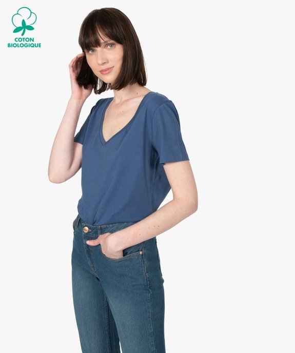 Tee-shirt femme à col V et manches courtes vue1 - GEMO(FEMME PAP) - GEMO