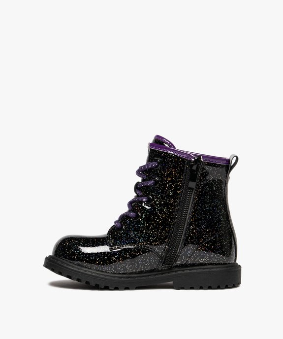 Boots fille vernies à paillettes avec zip intérieur et lacets Wish - Disney vue3 - WISH - GEMO
