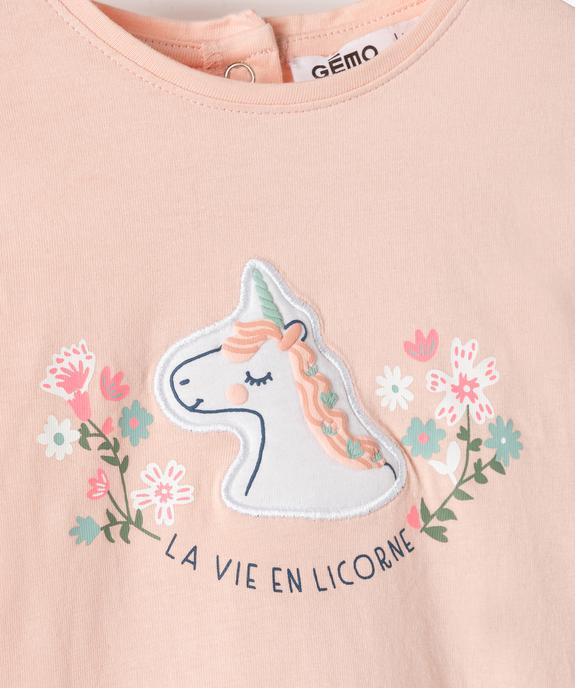 Tee-shirt bébé fille à manches courtes avec motif licorne vue2 - GEMO 4G BEBE - GEMO