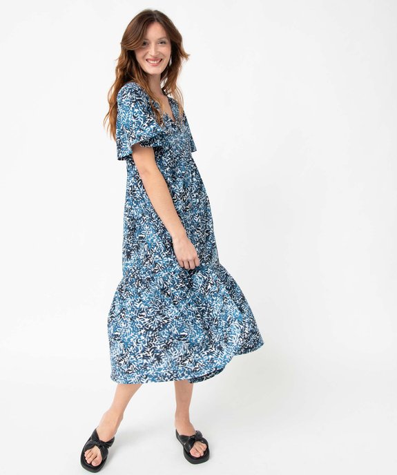 Robe femme imprimée à manches courtes et volants imprime | GEMO