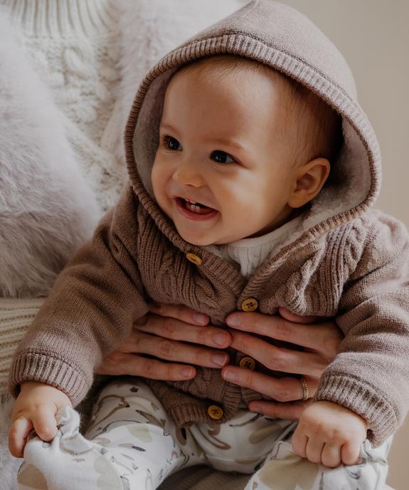 Gilet à capuche en maille torsadée doublé sherpa bébé garçon vue1 - GEMO(BB COUCHE) - GEMO