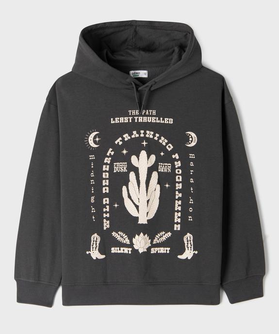 Sweat à capuche imprimé en molleton doux fille vue1 - GEMO 4G FILLE - GEMO