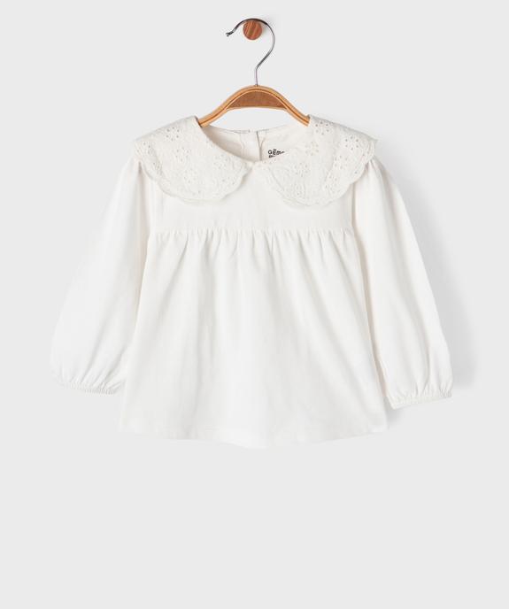 Tee-shirt manches longues ample à col Claudine en dentelle anglaise bébé fille vue2 - GEMO 4G BEBE - GEMO