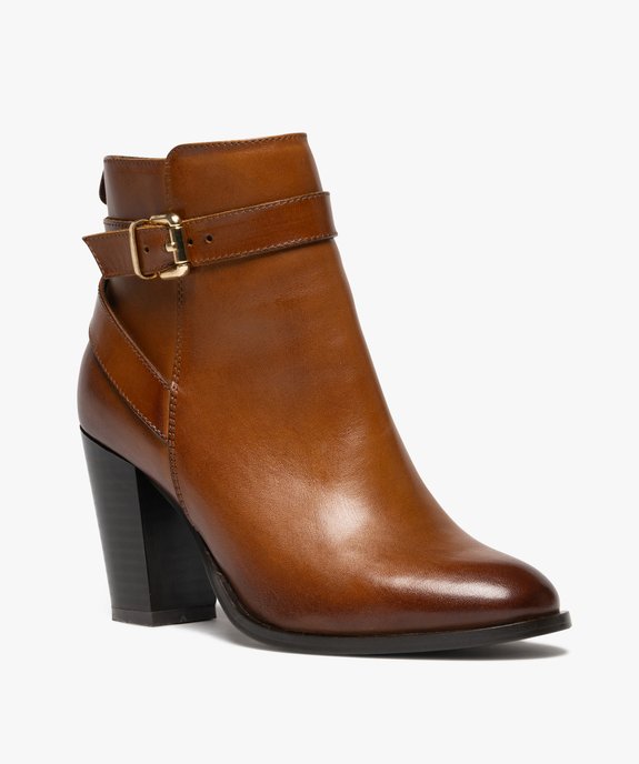 Bottines femme à talon carré dessus en cuir avec zip et bride fantaisie - Tanéo vue3 - TANEO - GEMO