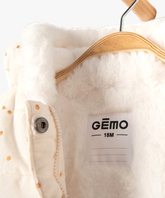Parka bébé fille en velours côtelé à pois dorés avec écharpe douce vue3 - GEMO 4G BEBE - GEMO