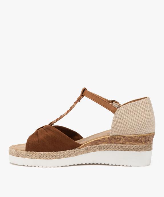 Sandales femme à talon compensé avec bride en suédine effet drapée vue4 - GEMO(URBAIN) - GEMO