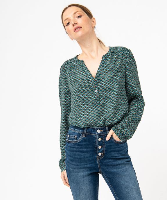 Blouse à motifs avec col V boutonné femme vue1 - GEMO 4G FEMME - GEMO
