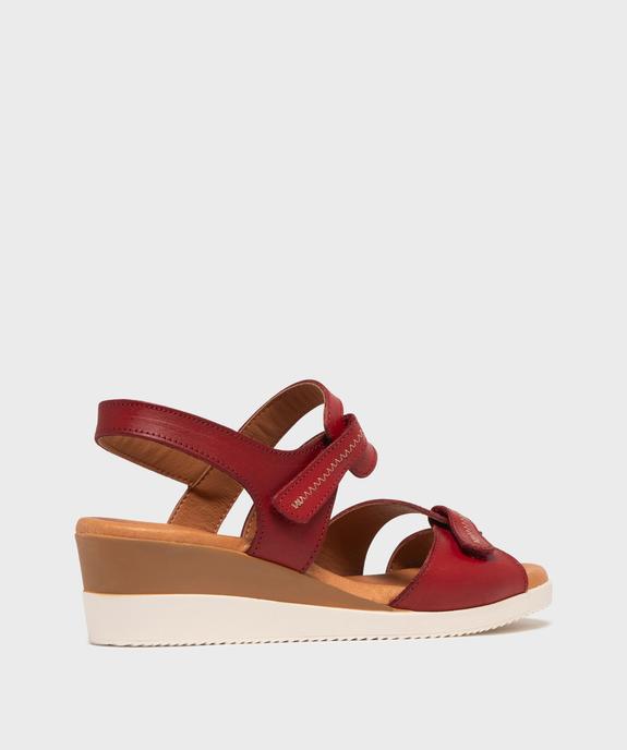 Sandales femme compensées à brides scratch en cuir vue10 - EMILIA ROSA - GEMO