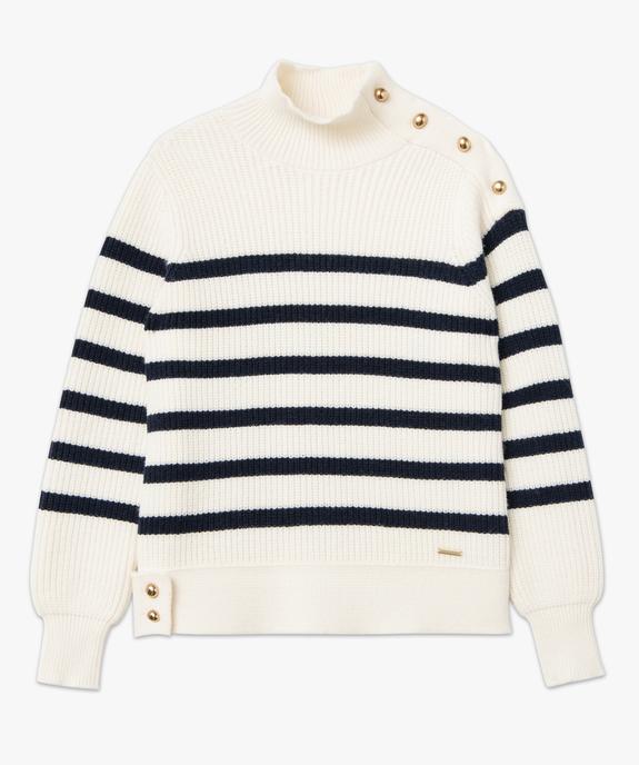 Pull marinière rayé en gosse maille col cheminée femme - LuluCastagnette vue5 - LULUCASTAGNETTE - GEMO