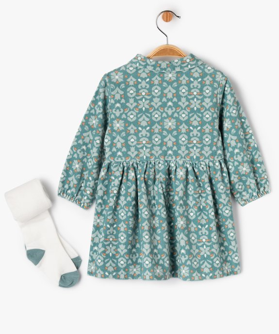 Ensemble 2 pièces bébé fille : robe en velours côtelé fleuri et collants épais vue3 - GEMO(BEBE DEBT) - GEMO