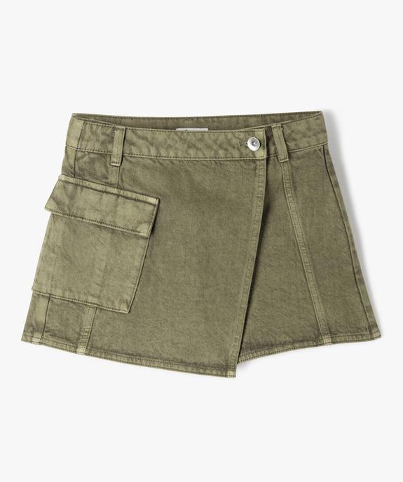 Jupe short en toile denim avec poche rabat fille vue2 - GEMO (JUNIOR) - GEMO