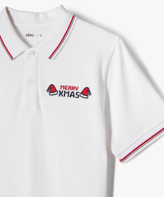 Polo à manches courtes avec motif Noël brodé garçon vue2 - GEMO (JUNIOR) - GEMO