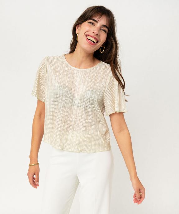Blouse à manches courtes en maille gaufrée scintillante femme vue1 - GEMO(FEMME PAP) - GEMO