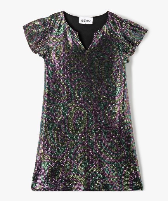 Robe fille à manches courtes avec paillettes multicolores vue1 - GEMO (ENFANT) - GEMO