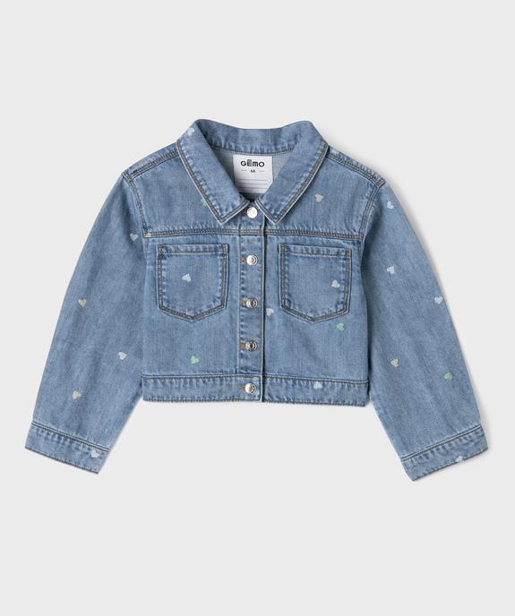 Veste en jean courte imprimée cœurs fille vue1 - GEMO (ENFANT) - GEMO