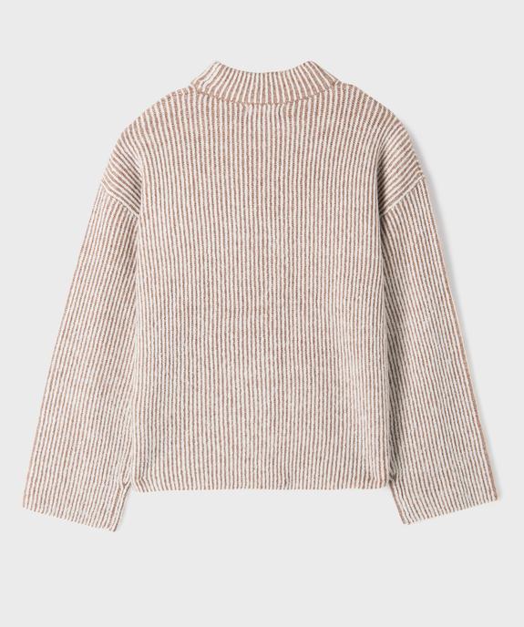 Pull loose en maille côtelée bicolore col cheminée fille vue3 - GEMO (JUNIOR) - GEMO