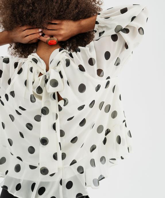 Blouse à pois en voile avec lien dans le dos femme vue3 - GEMO(FEMME PAP) - GEMO
