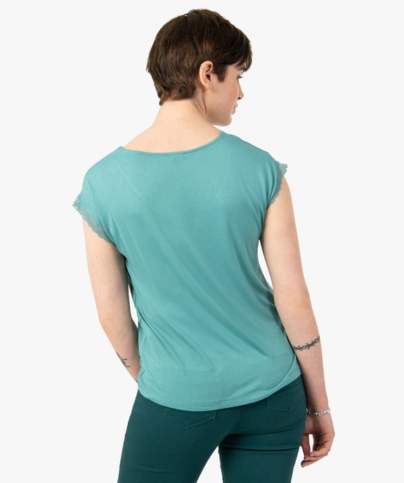 Tee-shirt femme à manches courtes avec col V en dentelle vue3 - GEMO 4G FEMME - GEMO