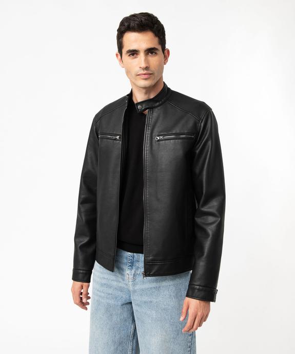Blouson biker en cuir imitation homme vue1 - GEMO (HOMME) - GEMO