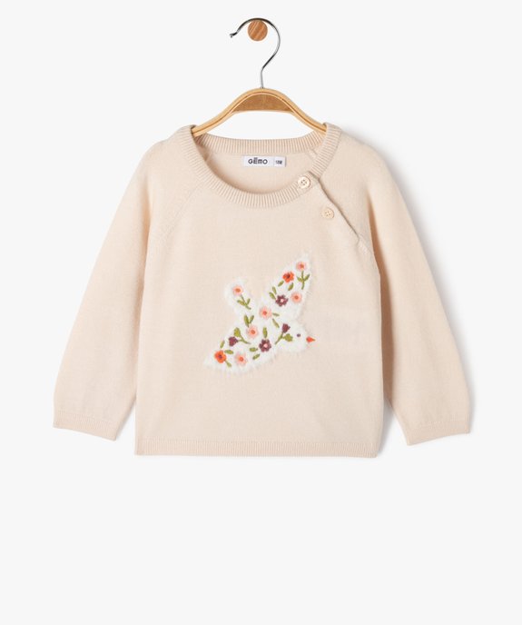 Pull en maille fine à motif brodé et peluche bébé fille vue1 - GEMO(BEBE DEBT) - GEMO