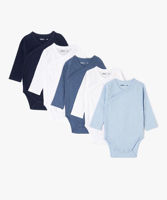 Bodies à manches longues unis bébé fermeture croisée (lot de 5) vue1 - GEMO 4G BEBE - GEMO