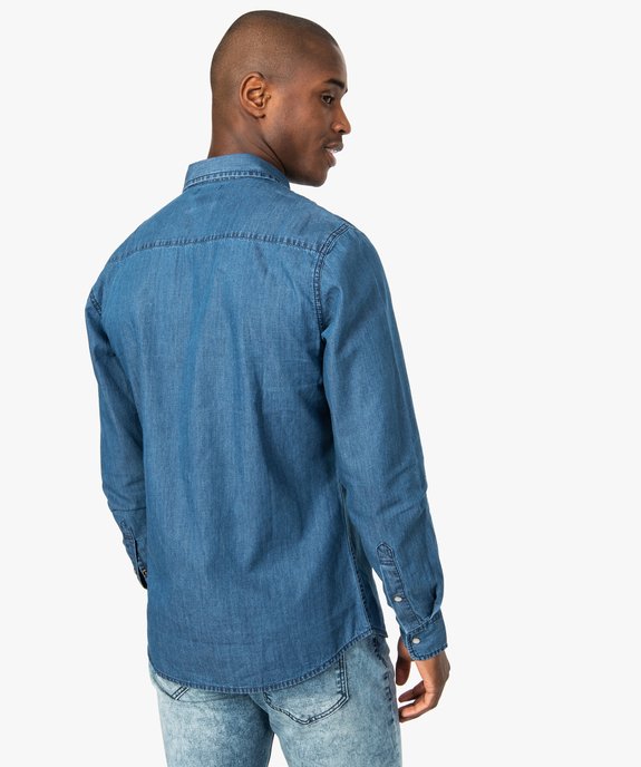 Chemise homme denim à boutons-pression et poches poitrine vue3 - GEMO (HOMME) - GEMO