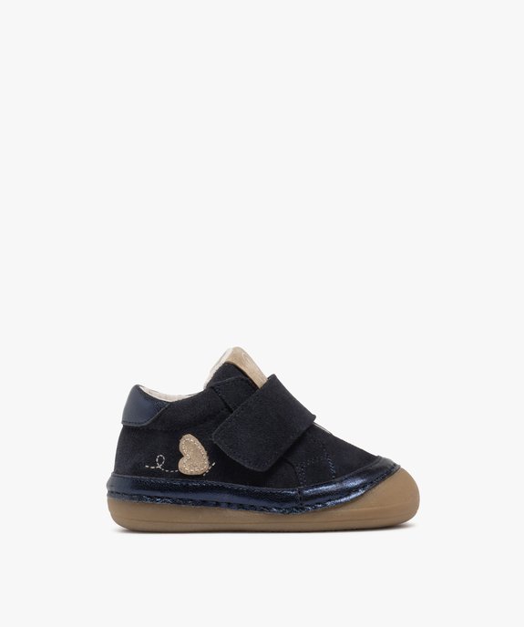 Chaussures premiers pas bébé fille baskets pailletées en cuir à large scratch - Alma Planète vue1 - ALMA - GEMO