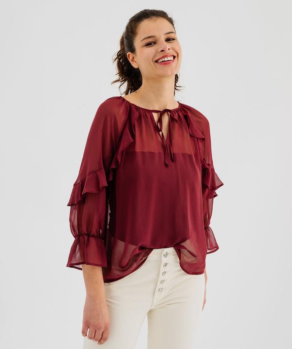 Blouse en voile à manches 3/4 et volants femme vue1 - GEMO(FEMME PAP) - GEMO