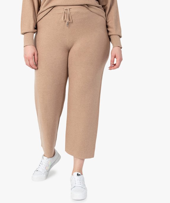 Pantalon femme grande taille en maille souple avec large ceinture vue1 - GEMO (G TAILLE) - GEMO