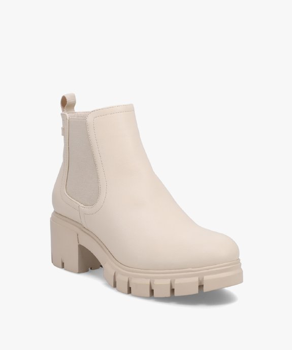 Boots femme Chelsea unies à talon large et semelle crantée vue2 - GEMO(URBAIN) - GEMO