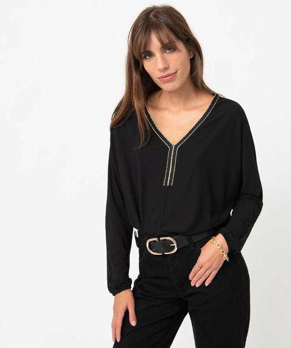 Tee-shirt femme à manches longues et encolure fantaisie vue1 - GEMO(FEMME PAP) - GEMO