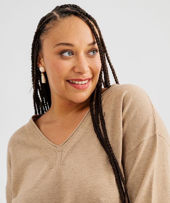 Pull fin col V en maille pailletée femme grande taille vue2 - GEMO (G TAILLE) - GEMO