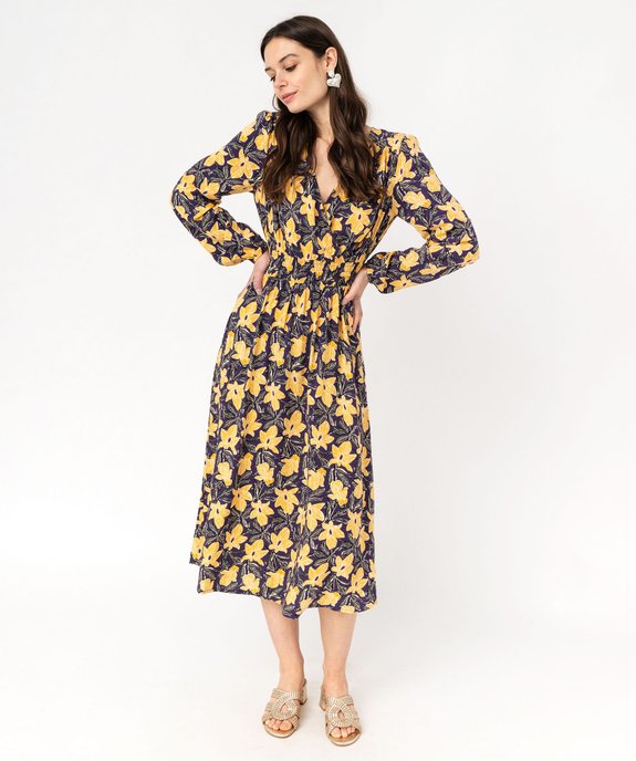 Robe longue à motifs fleuris décolleté cache-coeur femme vue2 - GEMO(FEMME PAP) - GEMO