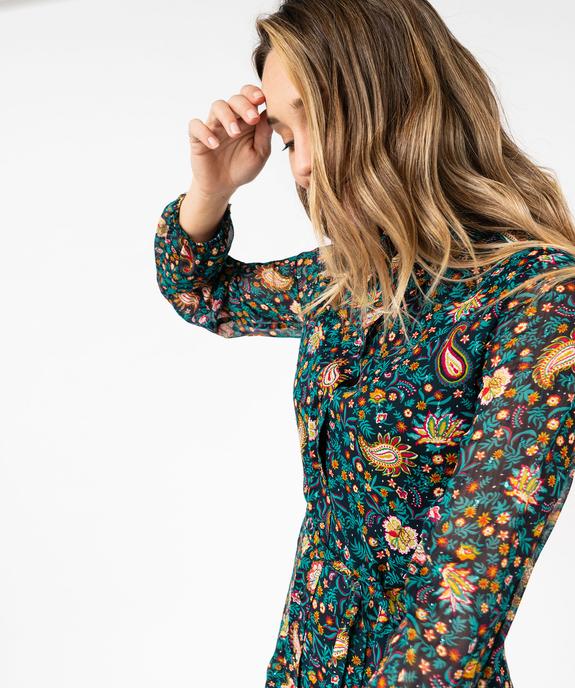 Robe chemise manches longues en voile imprimé et pailleté femme vue5 - GEMO 4G FEMME - GEMO