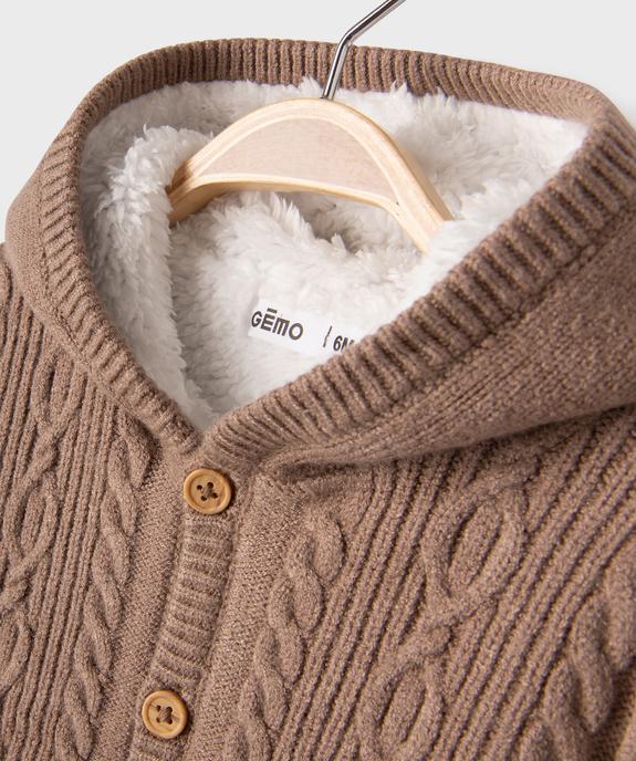 Gilet à capuche en maille torsadée doublé sherpa bébé garçon vue3 - GEMO(BB COUCHE) - GEMO